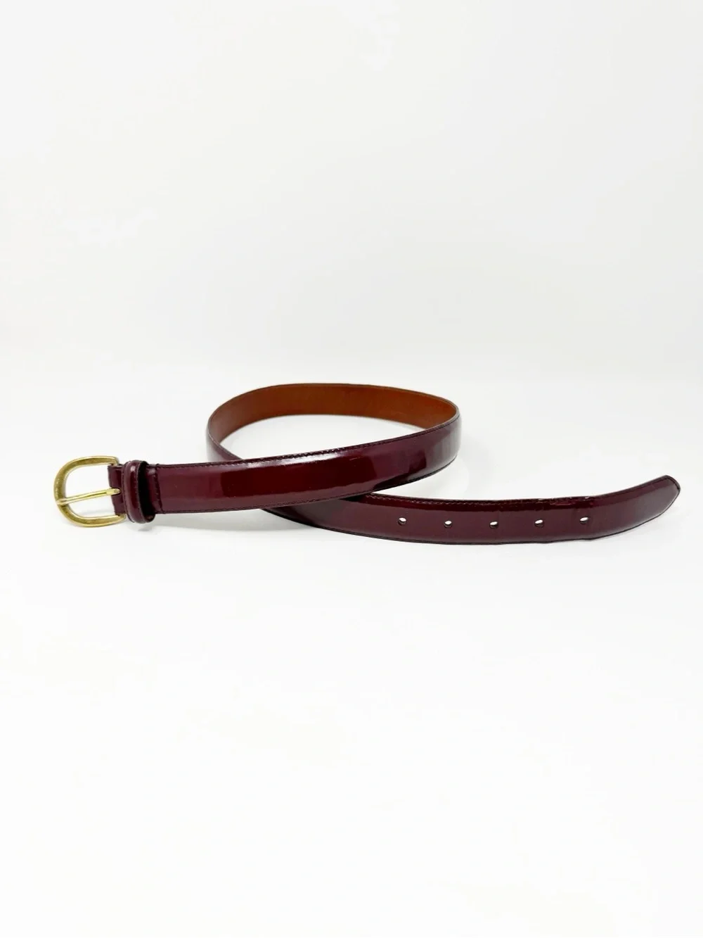 Coach Men's Deep Burgundy Leather Belt with Gold-Tone Buckle